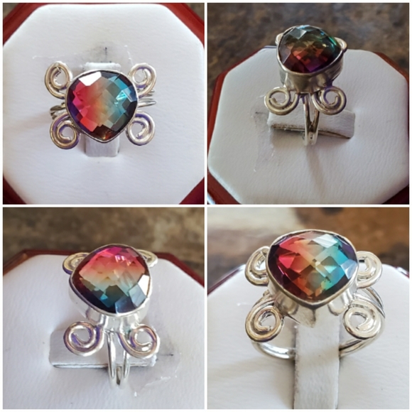 3ct Multi-Facet Tri-Colored Tourmaline Ring Size 7 - Picture 2 of 7